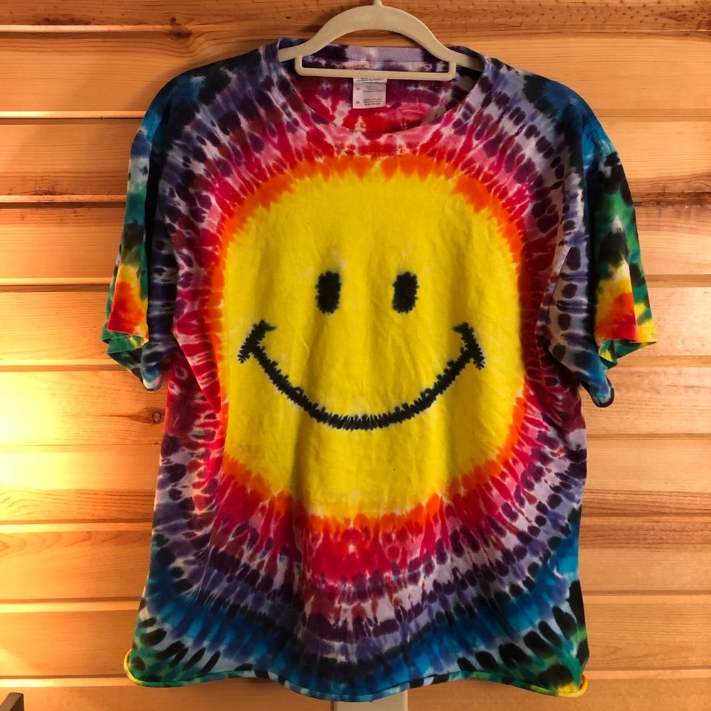 Vintage Rainbow Tie-Dye Double-Sided Smiley Tee